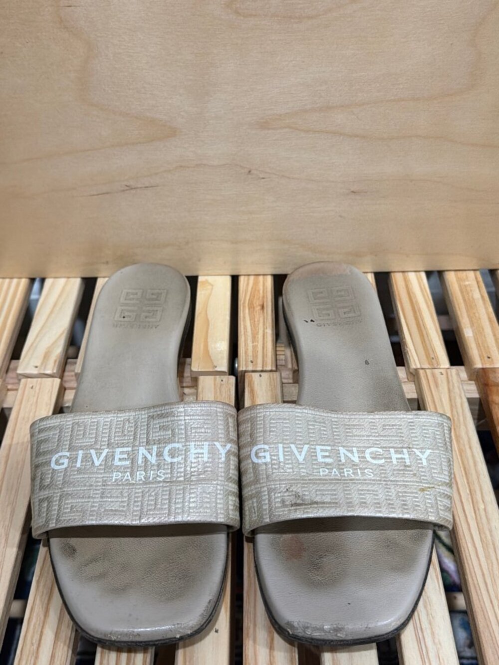 Givenchy Beige 4G Monogram Flat Slides – Size 36.5